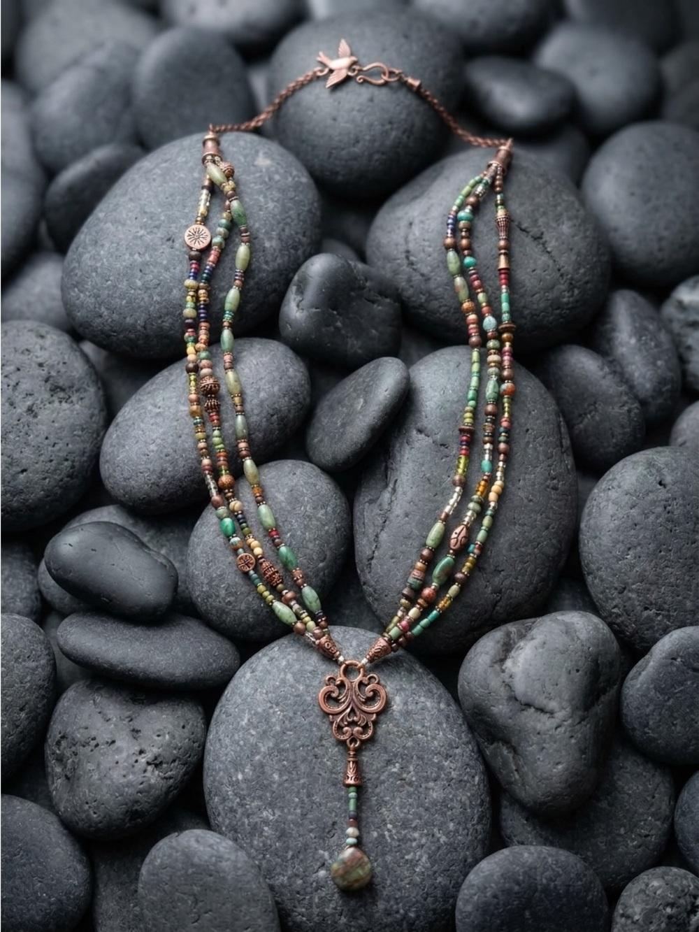 Antique Copper & Gemstone Necklace
